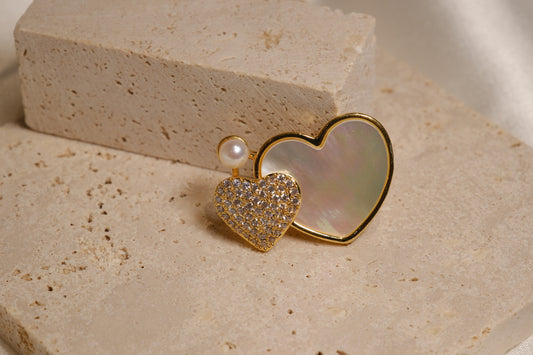 Double Heart Pearl Brooch Pin