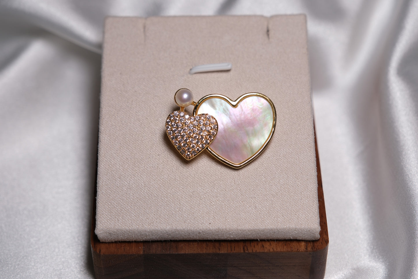 Double Heart Pearl Brooch Pin