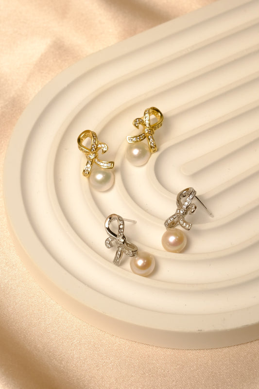 Ribbon Pearl Earrings